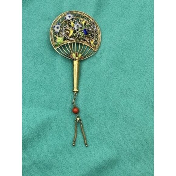 Vintage Sterling Silver Chinese Coral Enamel Filigree Dragon Pin Brooch - Picture 7 of 8